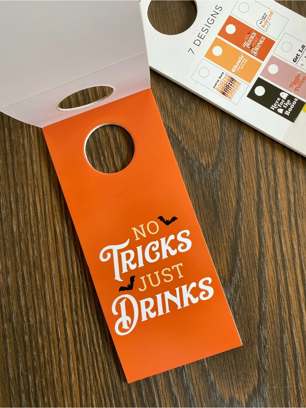 Halloween Wine Bottle Gift Tags 2 Sets - Black with White Print (7 Count)